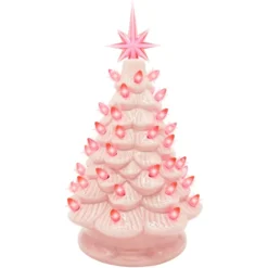 Pink Ceramic Tabletop Christmas Tree 12in