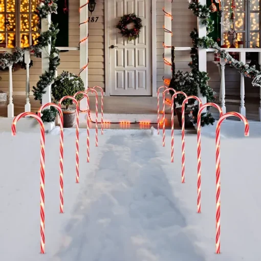 12pcs Thin Red Candy Cane Christmas Pathway Lights 28in