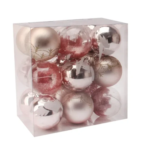 18pcs Shatterproof Pink Christmas Ornaments 6cm
