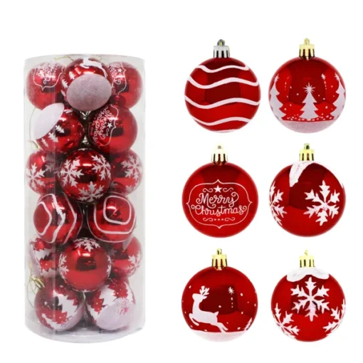 24pcs Red And White Christmas Ball Ornaments