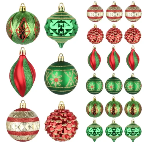 24pcs Assorted Christmas Ball Ornaments 2.3in