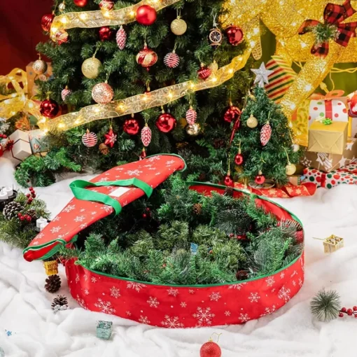 2pcs Christmas Snowflake Patterned Wreath Storage Bags 30in