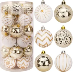 30pcs Gold & White Assorted Christmas Ornaments 6cm