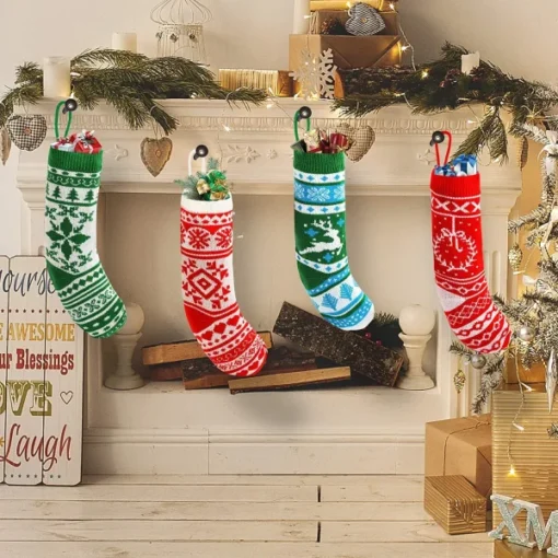 4 Pack Knit Christmas Stockings 18in