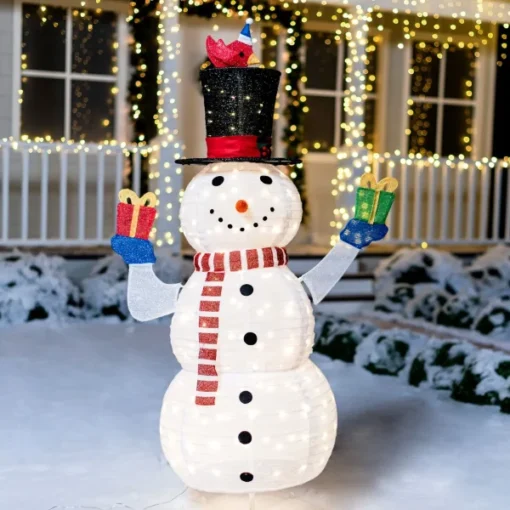 Collapsible LED Light Up Snowman Decoration 5ft