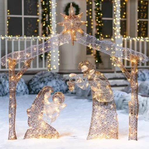 5ft 160 LED Fabric Nativity Scene Warm White