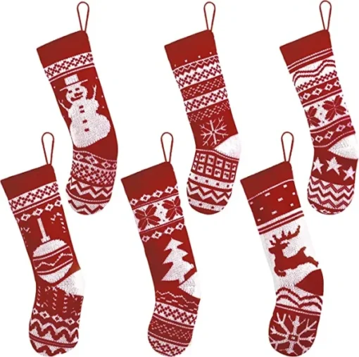 6pcs Knit Christmas Stockings Decoration