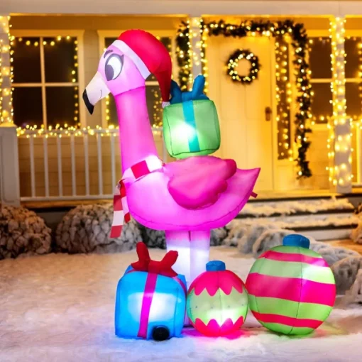 6ft Christmas Flamingo With Gift Boxes