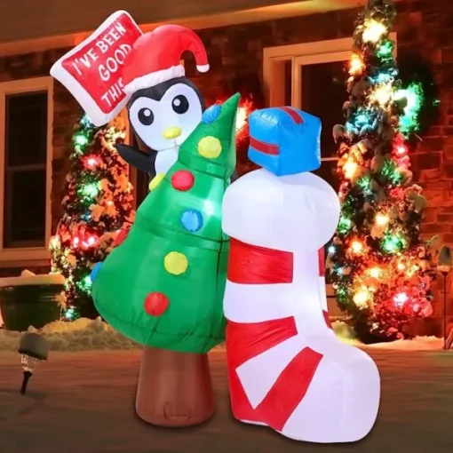 5ft Inflatable LED I've Been Good Sign Penguin