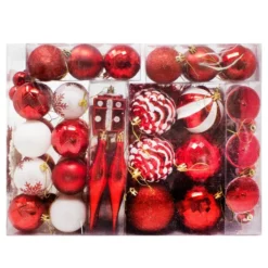 72pcs Red And White Christmas Ornaments