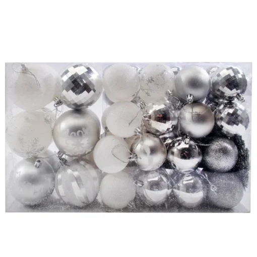 88pcs Christmas Ball White And Silver Ornaments