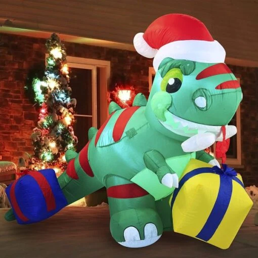 6ft LED Christmas Dinosaur Inflatable With A Gift