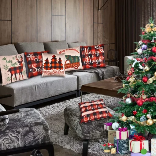 6pcs Buffalo Plaid Christmas Pillow Covers