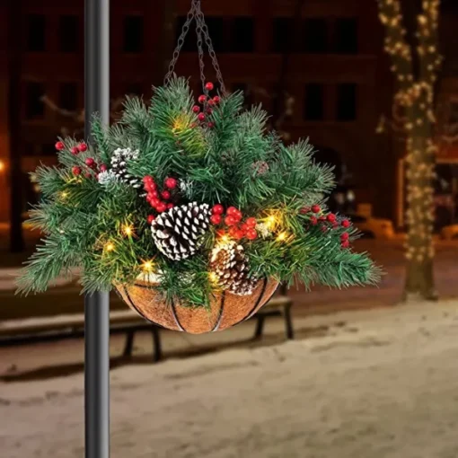 Christmas Pre Lit Hanging Basket 20in