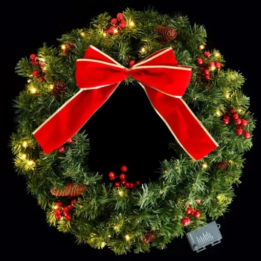 Artificial Christmas Wreath Bows With Red Berries 12in