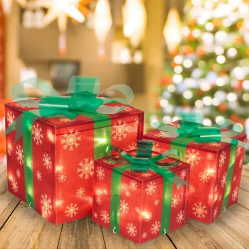 3pcs Snowflakes Light Up Christmas Gift Boxes