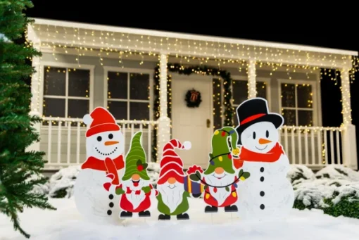 5pcs Snowman And Gnomes Christmas Yard Signs Decor