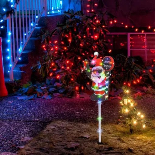 Tall Christmas Lighted Santa Claus With Merry Christmas Sign 25in
